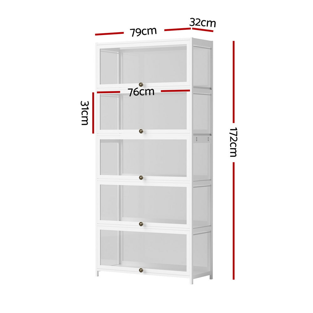 5-Tier Display Bookcase | Clear Shelf Design | White