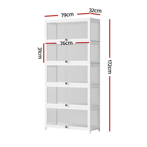 5-Tier Display Bookcase | Clear Shelf Design | White