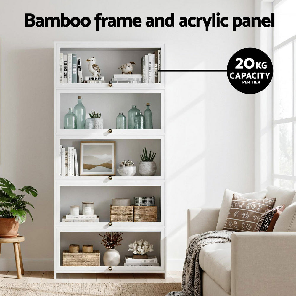 5-Tier Display Bookcase | Clear Shelf Design | White