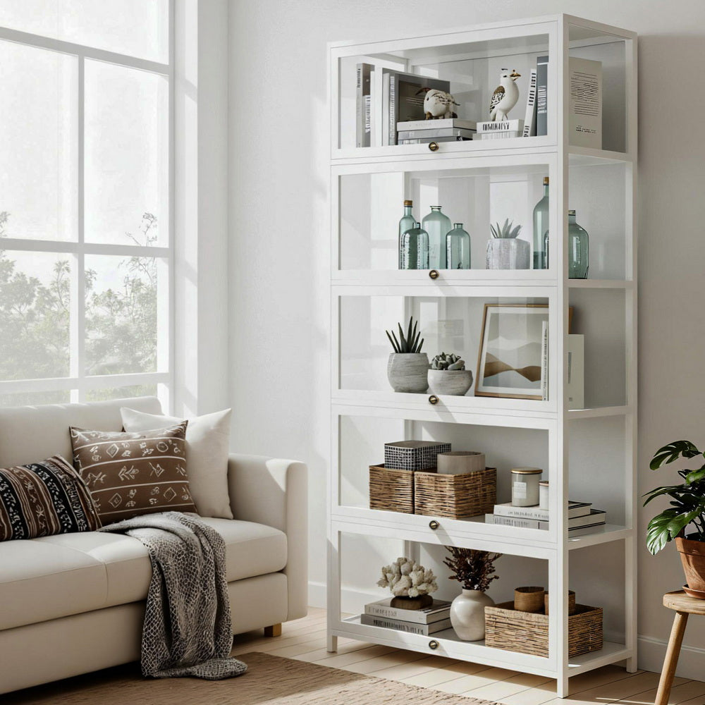 5-Tier Display Bookcase | Clear Shelf Design | White
