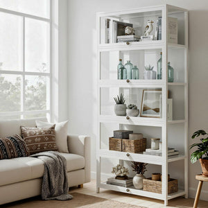 5-Tier Display Bookcase | Clear Shelf Design | White