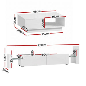 Artiss LED TV Unit & Coffee Table Set Storage Cabinet White