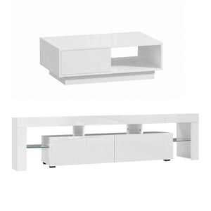 Artiss LED TV Unit & Coffee Table Set Storage Cabinet White