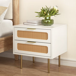 Artiss Bedside Table | Rattan | 2 Drawers | Pine