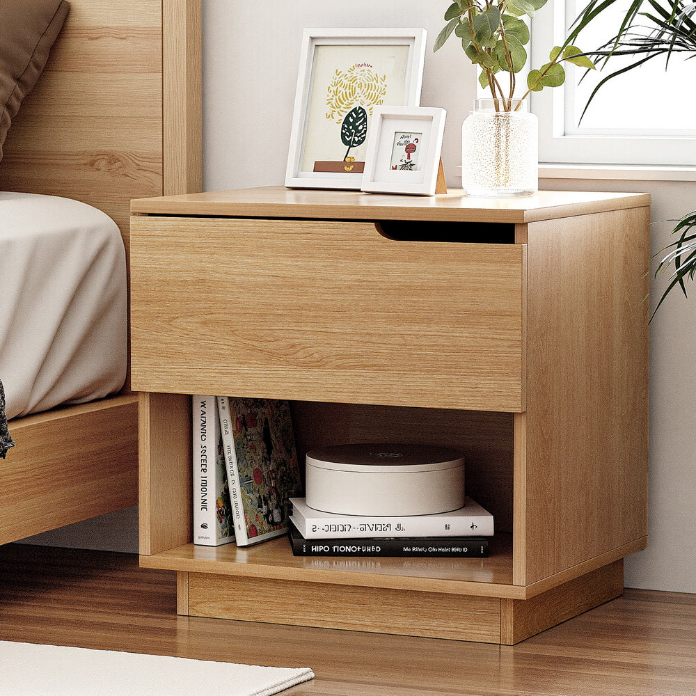 Bedside Table | 1 Drawer + 1 Shelf | Nightstand | Pine