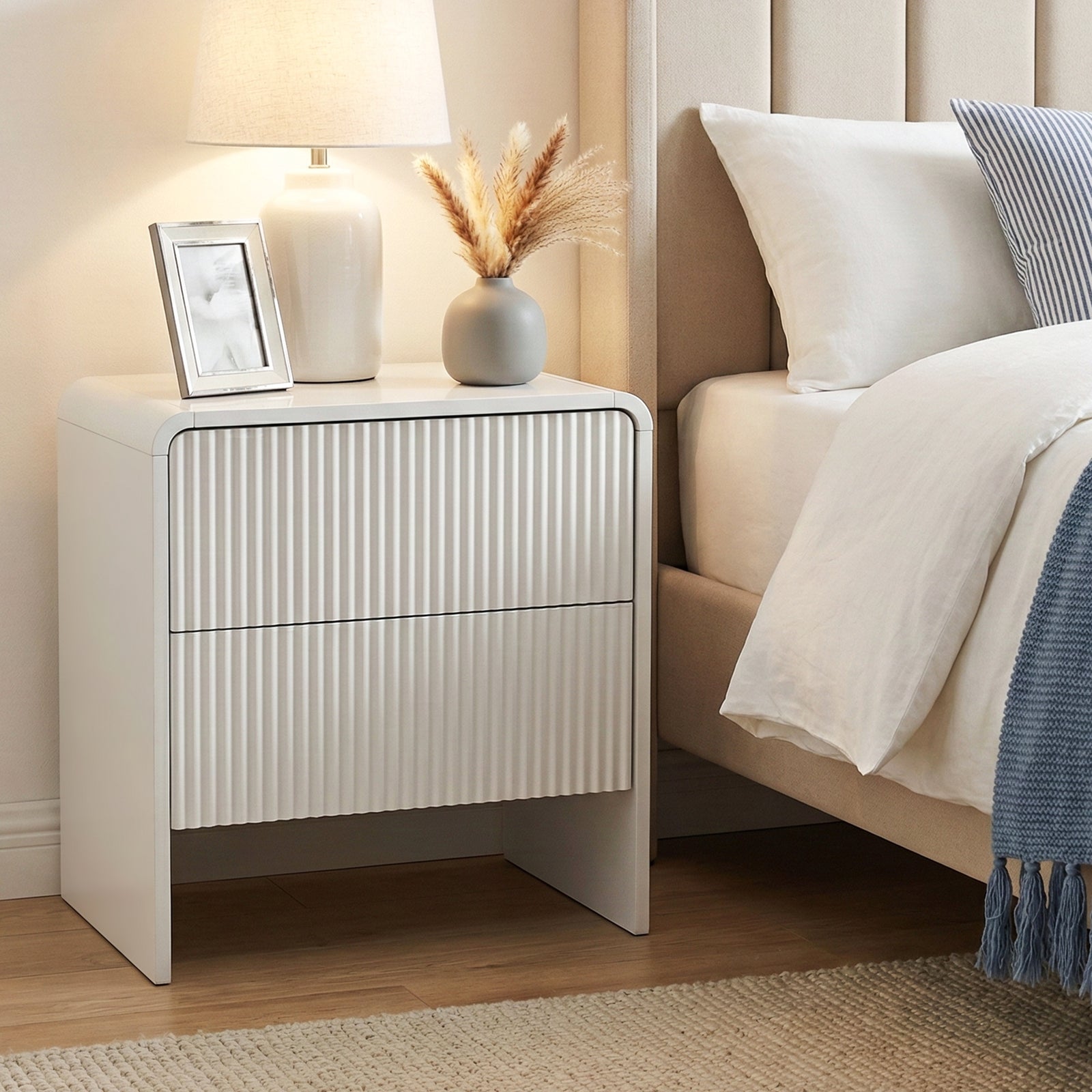 Bedside Table | 2 Drawer Nightstand | Beige