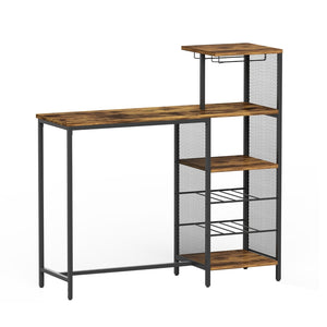 Artiss Bar Table | Industrial | Wine Rack + Cup Holder | Multi-Level Storage | 122cm | Walnut