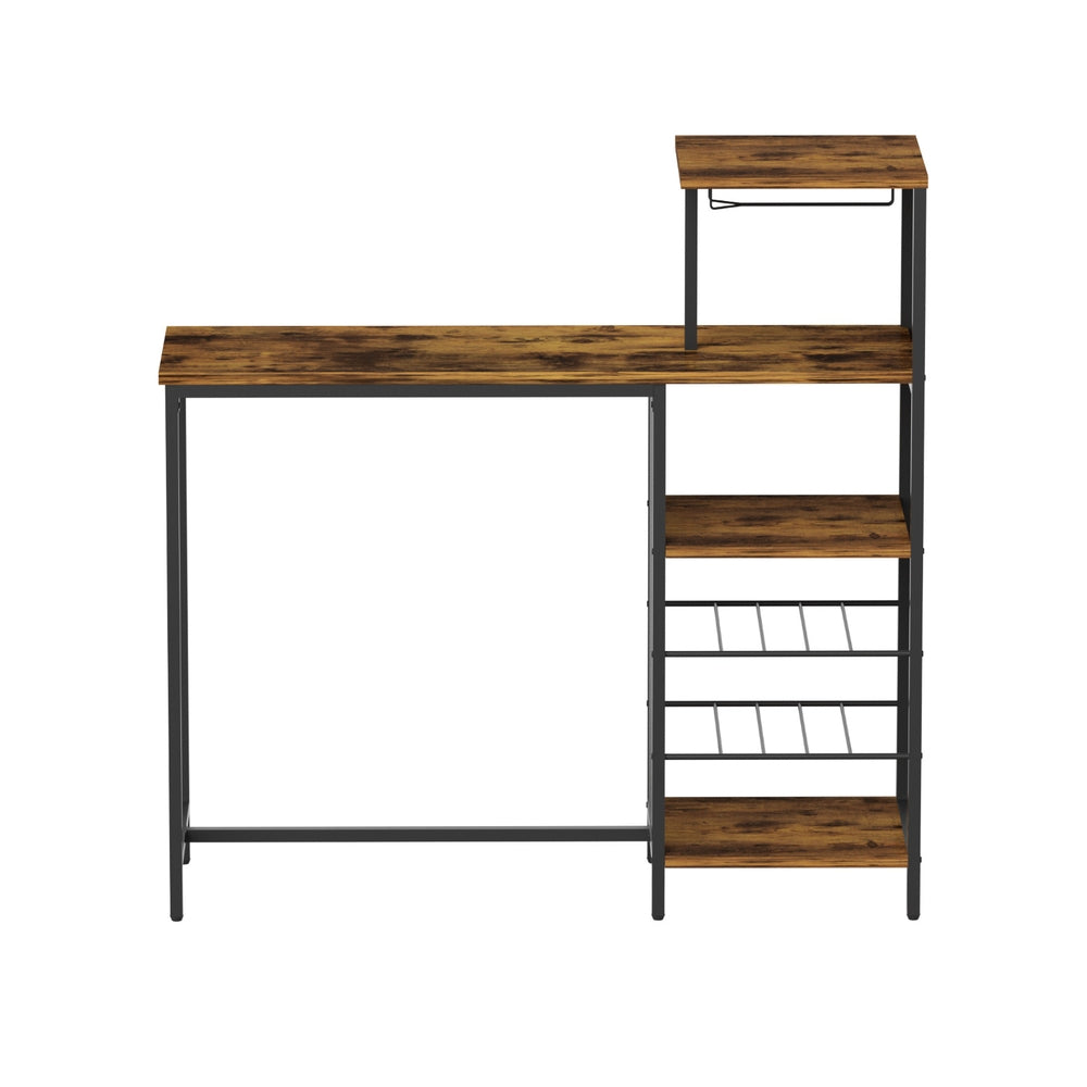 Artiss Bar Table | Industrial | Wine Rack + Cup Holder | Multi-Level Storage | 122cm | Walnut