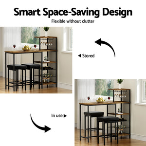 Artiss Bar Table | Industrial | Wine Rack + Cup Holder | Multi-Level Storage | 122cm | Walnut