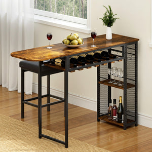 Artiss Bar Table | Industrial | Wine Rack + Cup Holder | Extendable | 140cm