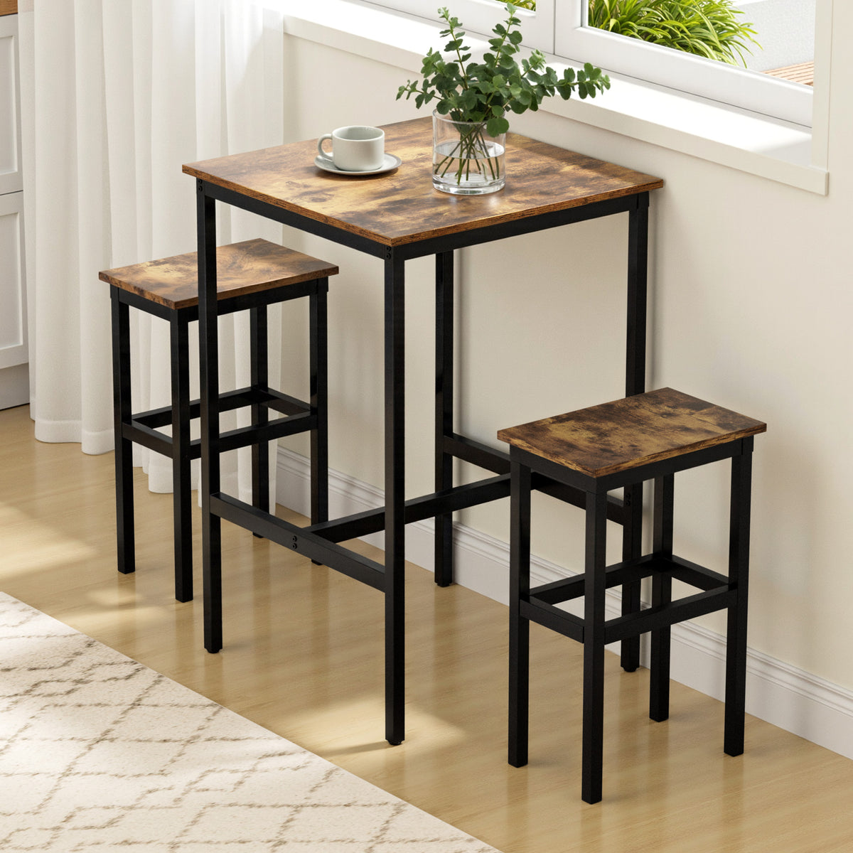 Bar Table | Counter Height | 60x92cm | Vintage Metal | Walnut Top