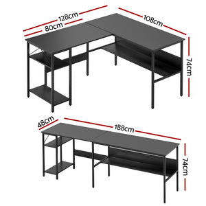 L-Shaped Computer Desk | Open Shelving | Home Office | Black
