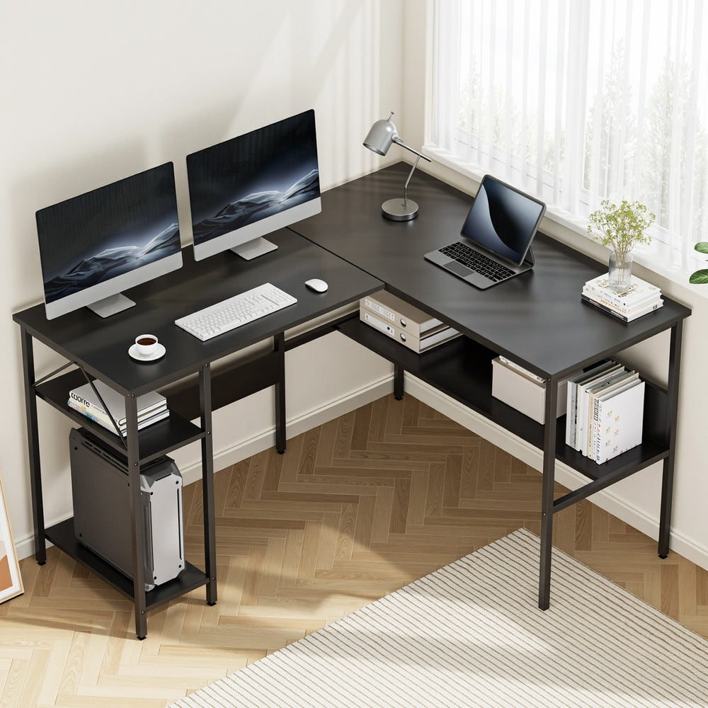 L-Shaped Computer Desk | Open Shelving | Home Office | Black
