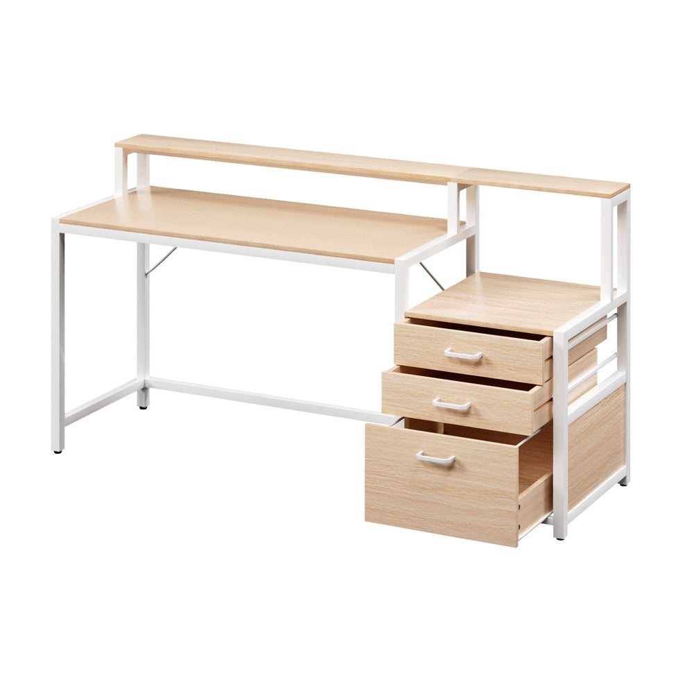 Office Study Desk | 160cm | Drawers + Open Shelf | Oak Finish