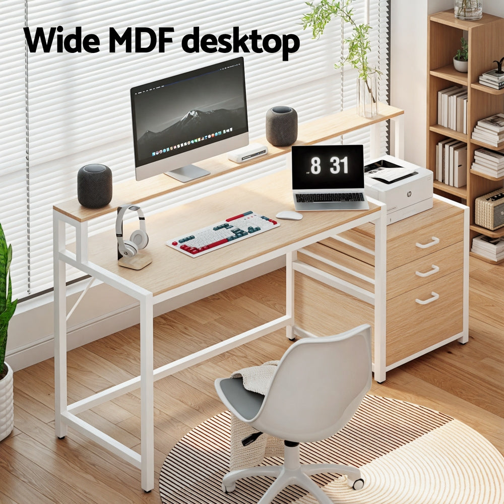 Office Study Desk | 160cm | Drawers + Open Shelf | Oak Finish