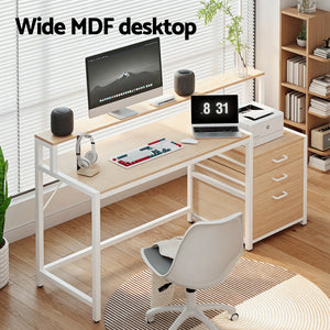 Office Study Desk | 160cm | Drawers + Open Shelf | Oak Finish