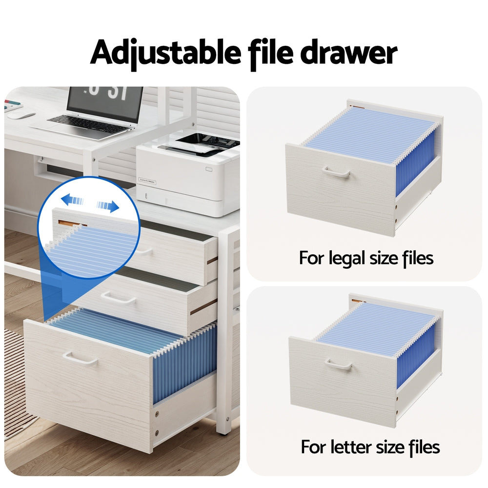 Home Office Desk | 160cm | Storage Drawers + Open Shelf | White