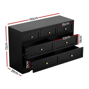 Artiss Chest of Drawers | 7 Drawer Dresser Table | Black