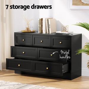 Artiss Chest of Drawers | 7 Drawer Dresser Table | Black