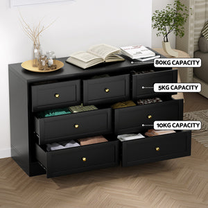 Artiss Chest of Drawers | 7 Drawer Dresser Table | Black