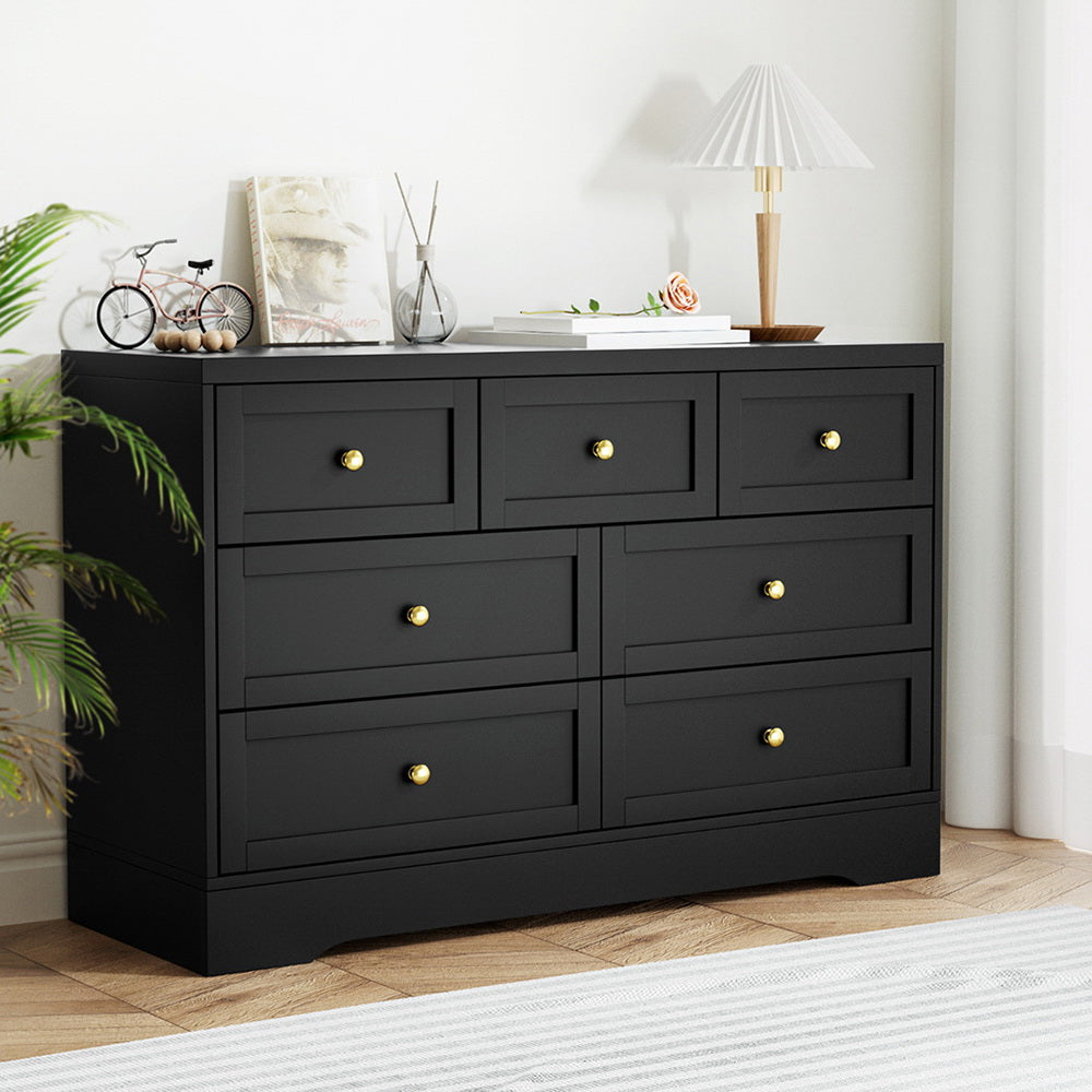Artiss Chest of Drawers | 7 Drawer Dresser Table | Black
