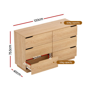 Chest of Drawers | 6 Drawer Dresser | Pine Finish