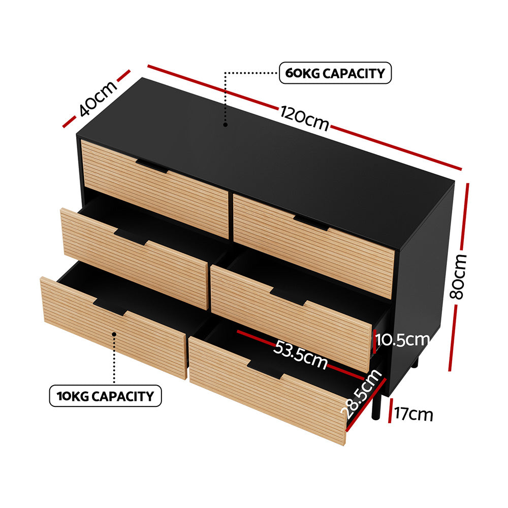 6 Drawer Dresser | Chest of Drawers | Black & Pine