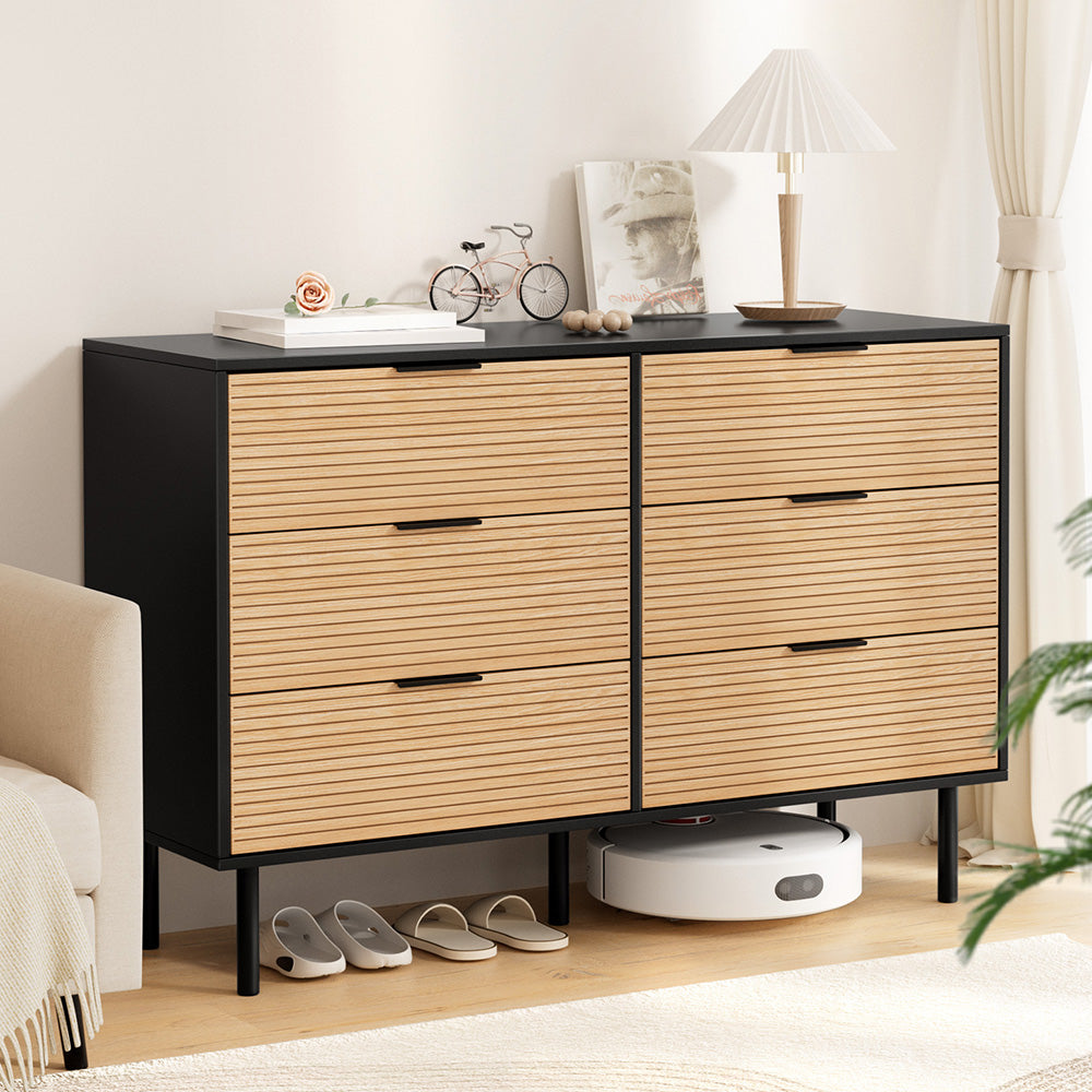 6 Drawer Dresser | Chest of Drawers | Black & Pine