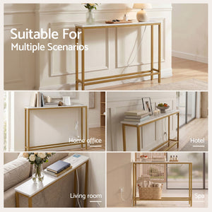 Artiss Console Table Entryway Hallway Display Desk Charging Station Marble Finish White & Gold