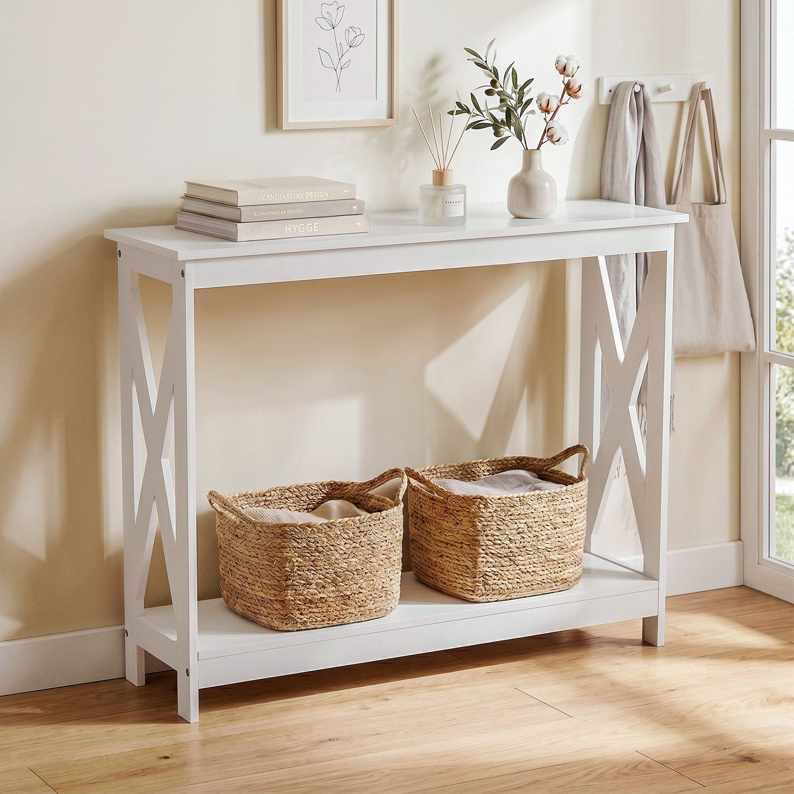 Console Table | 2-Tier Narrow Hallway Display Table | White | 100cm