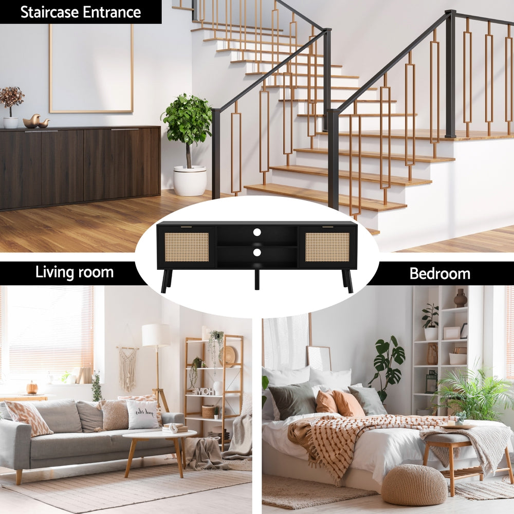 TV Unit 150cm | Storage Cabinet Entertainment Unit | Black Finish