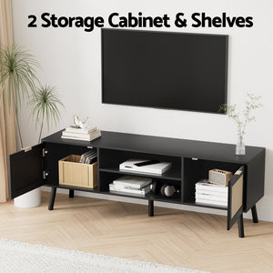 TV Unit 150cm | Storage Cabinet Entertainment Unit | Black Finish