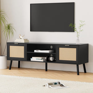 TV Unit 150cm | Storage Cabinet Entertainment Unit | Black Finish