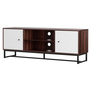 TV Unit 150cm | Storage Shelves Entertainment Cabinet | Walnut & White