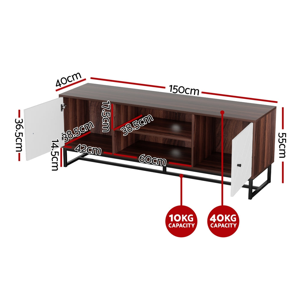 TV Unit 150cm | Storage Shelves Entertainment Cabinet | Walnut & White