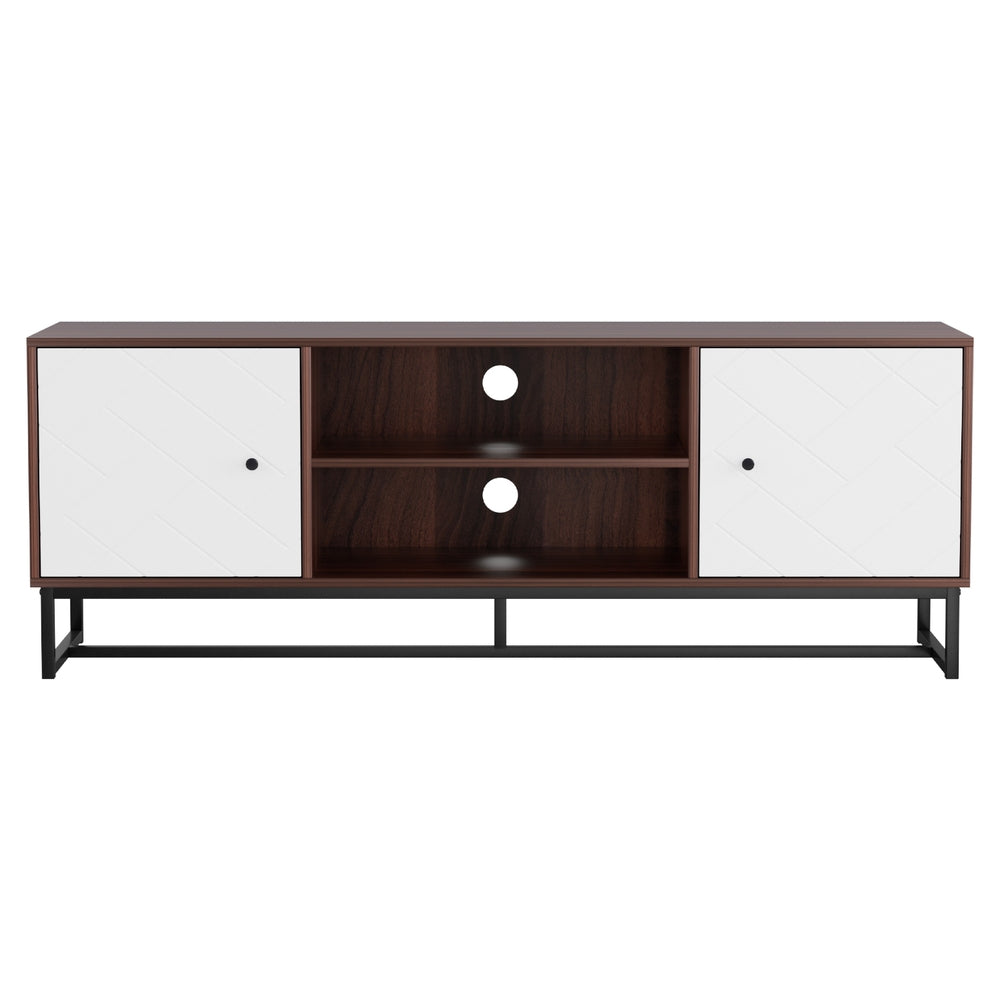 TV Unit 150cm | Storage Shelves Entertainment Cabinet | Walnut & White