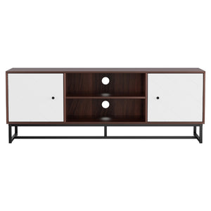 TV Unit 150cm | Storage Shelves Entertainment Cabinet | Walnut & White