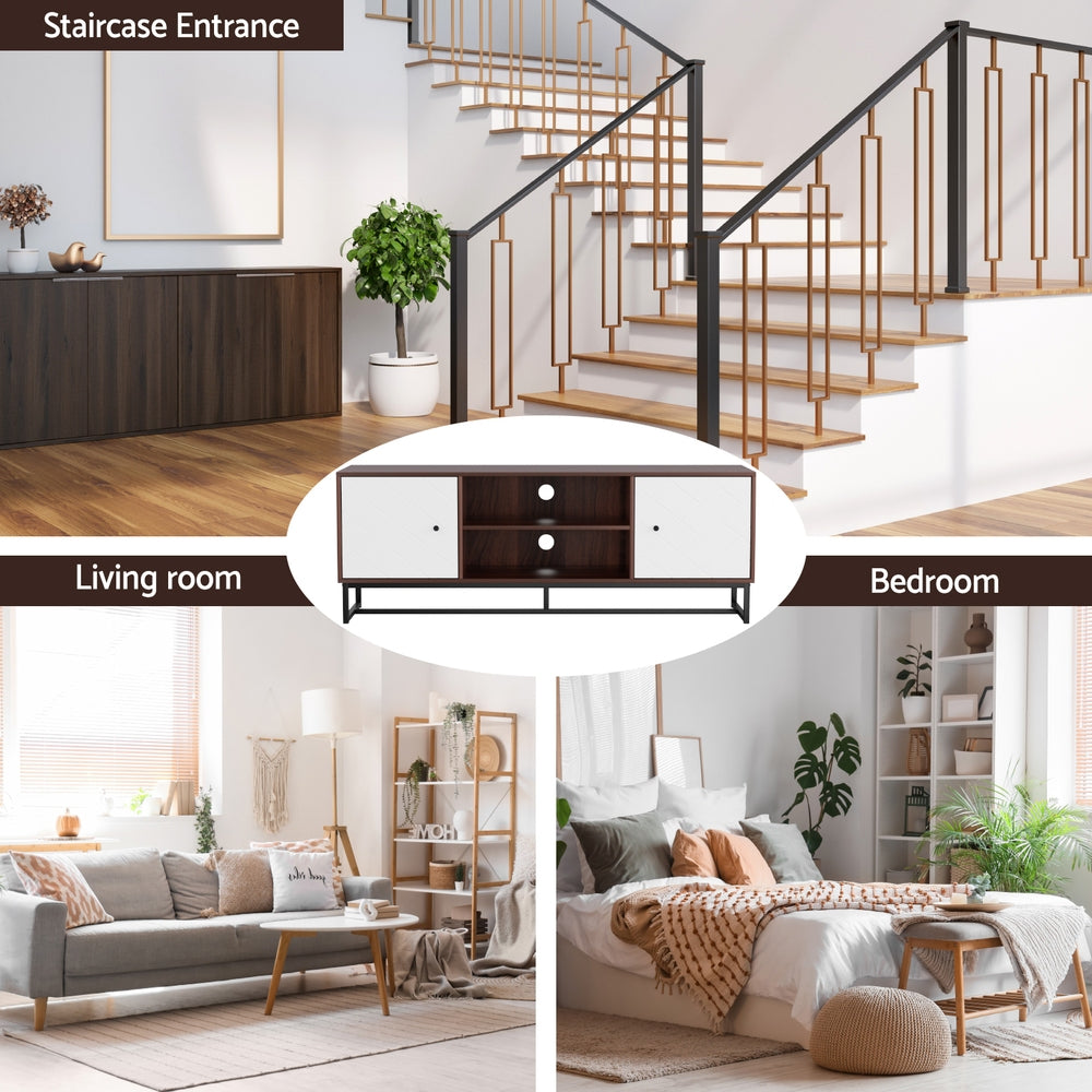 TV Unit 150cm | Storage Shelves Entertainment Cabinet | Walnut & White