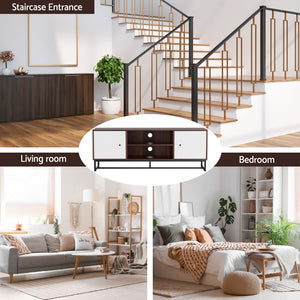 TV Unit 150cm | Storage Shelves Entertainment Cabinet | Walnut & White