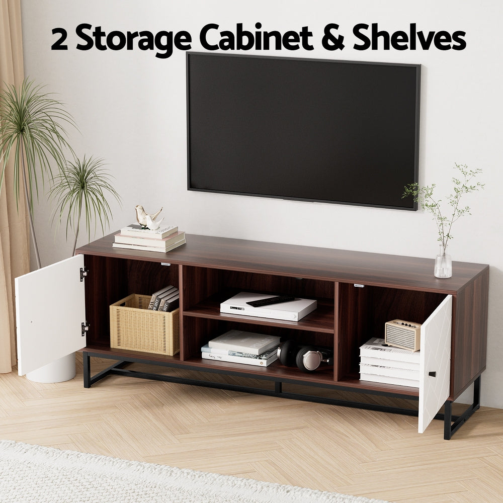 TV Unit 150cm | Storage Shelves Entertainment Cabinet | Walnut & White