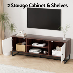 TV Unit 150cm | Storage Shelves Entertainment Cabinet | Walnut & White