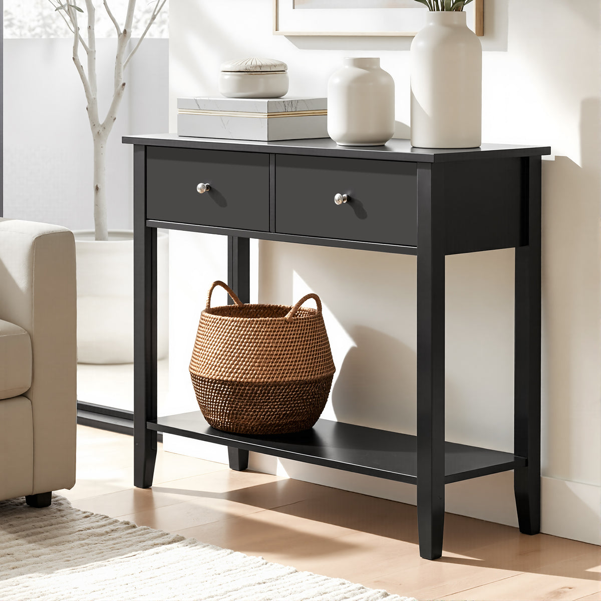 Console Table 80cm | 2 Drawers | Hallway Entryway | Black