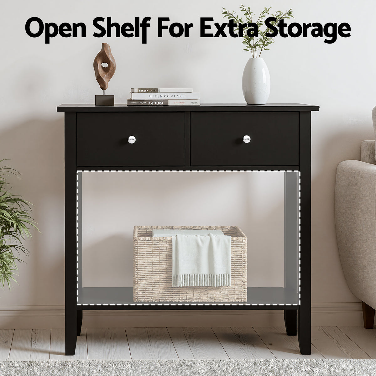 Console Table 80cm | 2 Drawers | Hallway Entryway | Black
