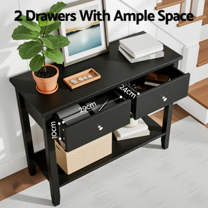 Console Table 80cm | 2 Drawers | Hallway Entryway | Black