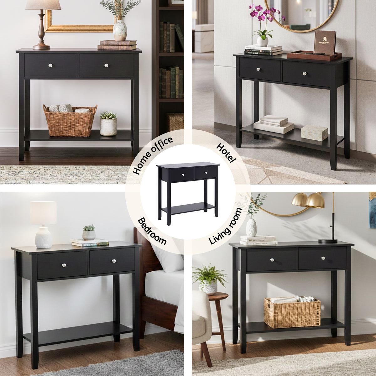 Console Table 80cm | 2 Drawers | Hallway Entryway | Black