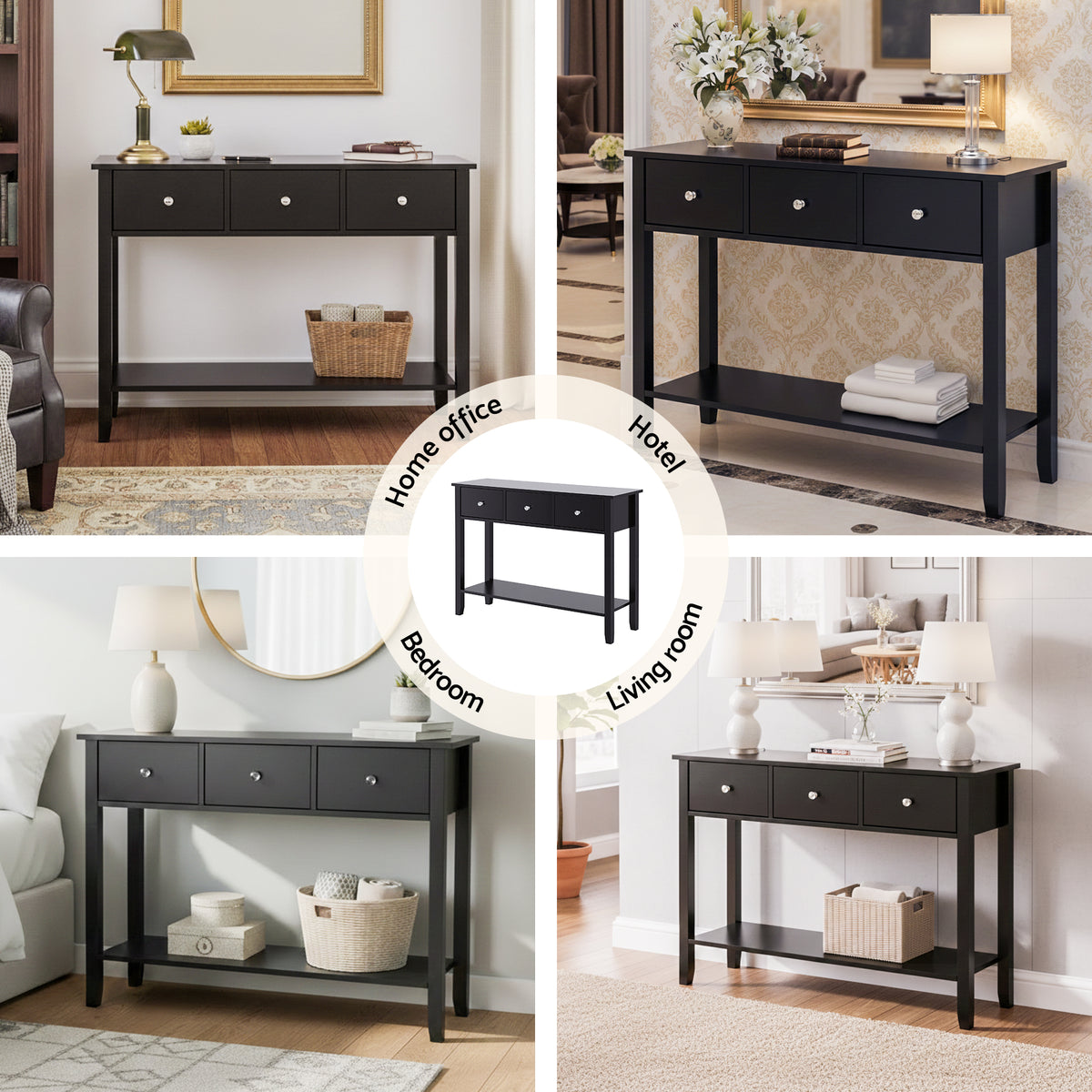Console Table 100cm | 3 Drawers | Hallway Entryway | Black