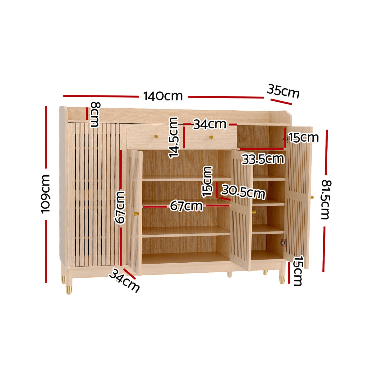 Shoe Rack Cabinet | With Shelves | 26 Pairs | Pine