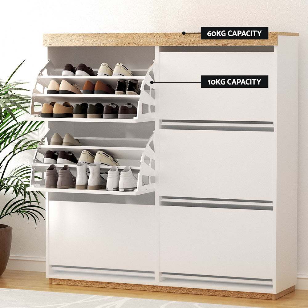 Shoe Rack Cabinet | 3-Tier | Holds 45 Pairs | White