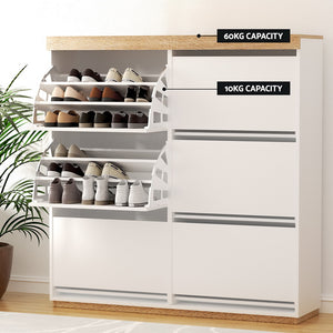 Shoe Rack Cabinet | 3-Tier | Holds 45 Pairs | White
