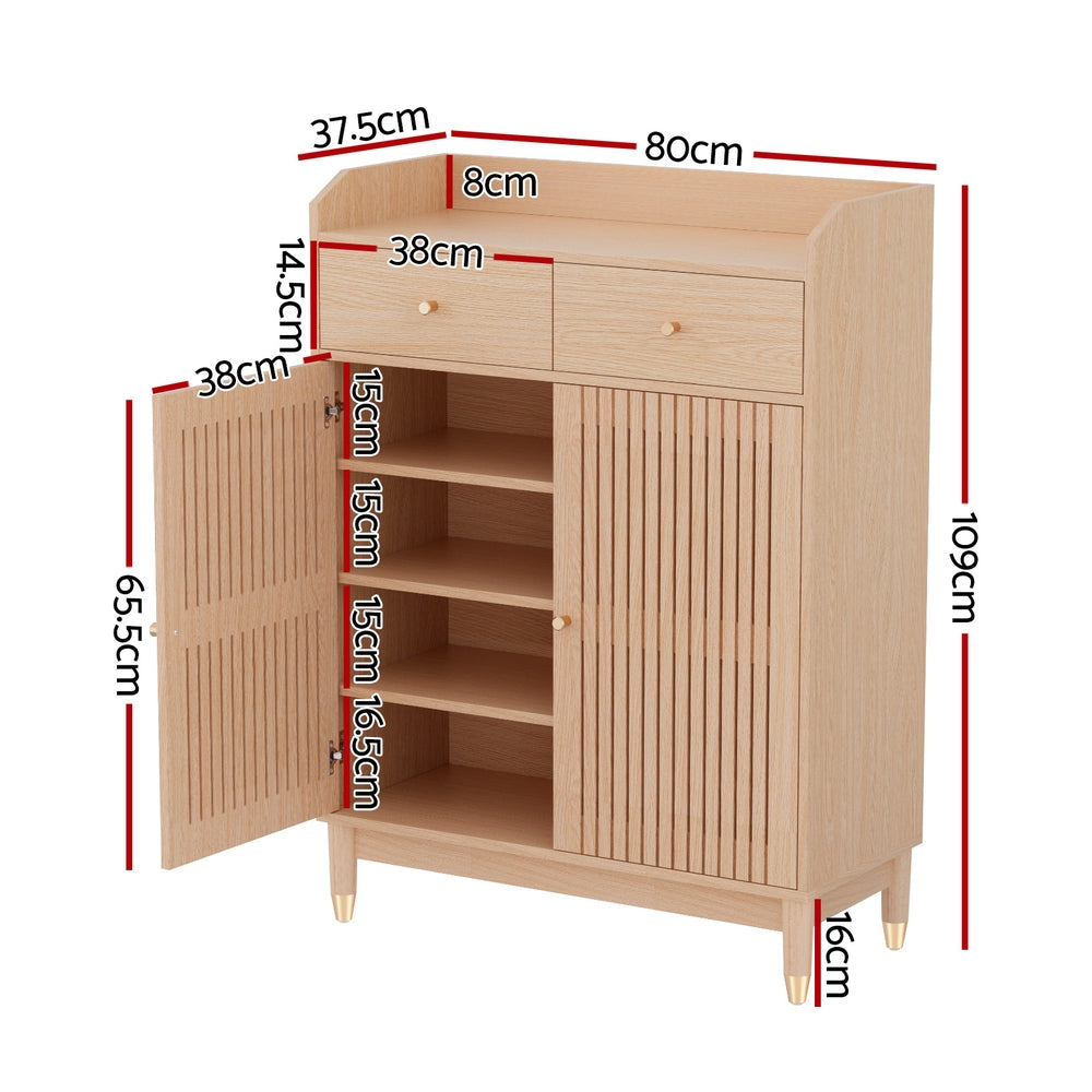 Shoe Rack Cabinet | 4-Tier | 16 Pairs | Pine